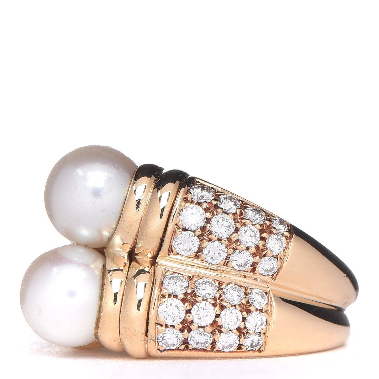 18K Yellow Gold Diamond Freshwater Pearl Passo Doppio Ring 49 5