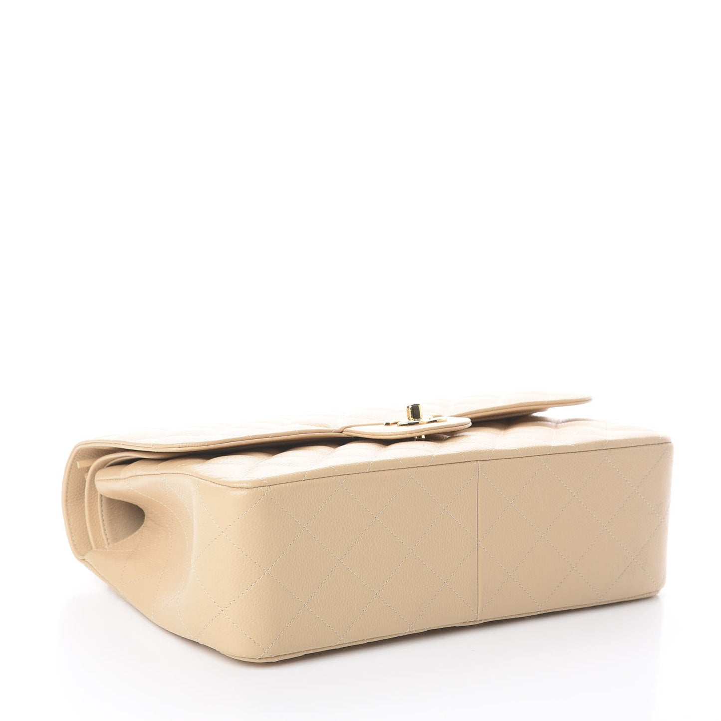 Caviar Quilted Jumbo Double Flap Beige Clair