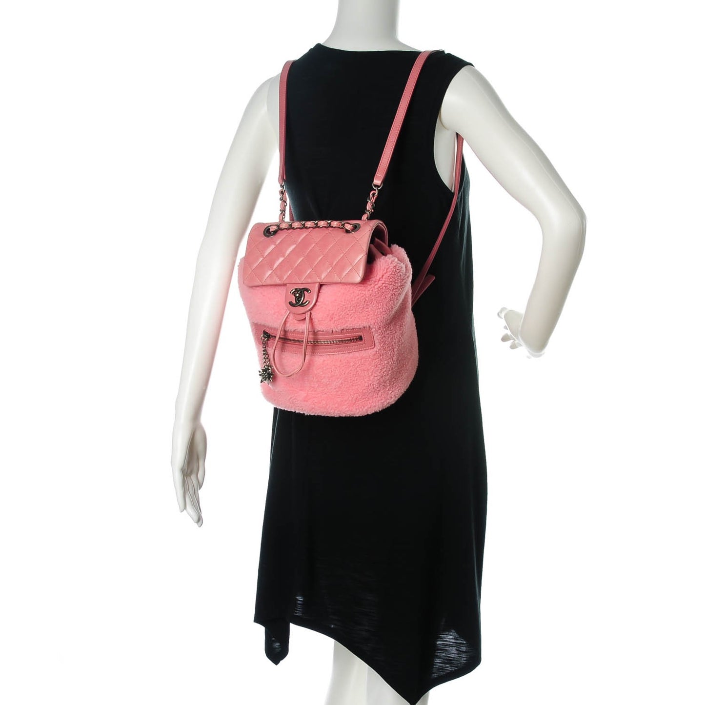 Glazed Calfskin Shearling Quilted Small Mountain Backpack Pink