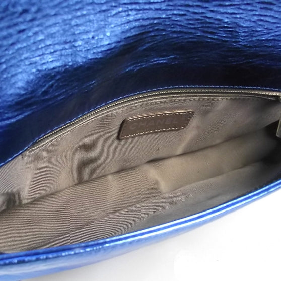 Leather Modern Chain Flap Bag Metallic Blue