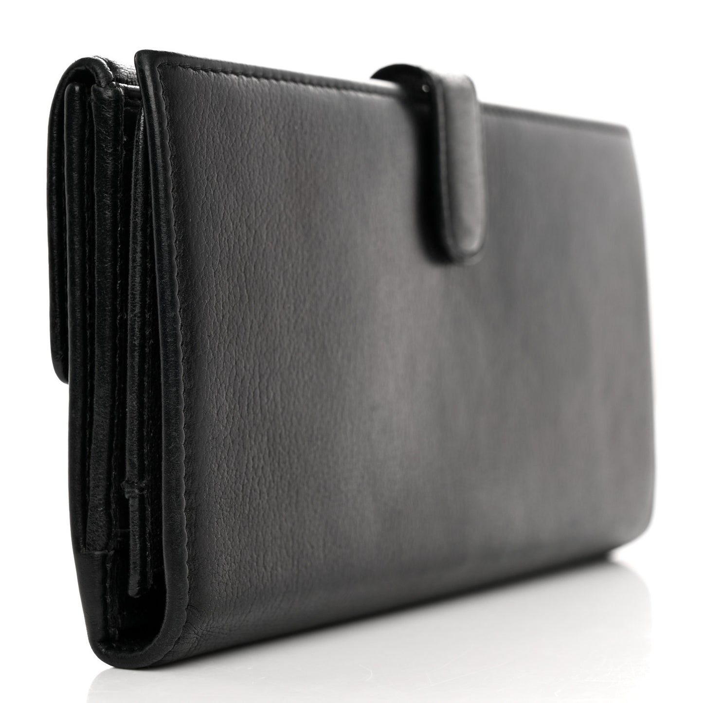 Goatskin Camellia Embossed Flap Wallet Black