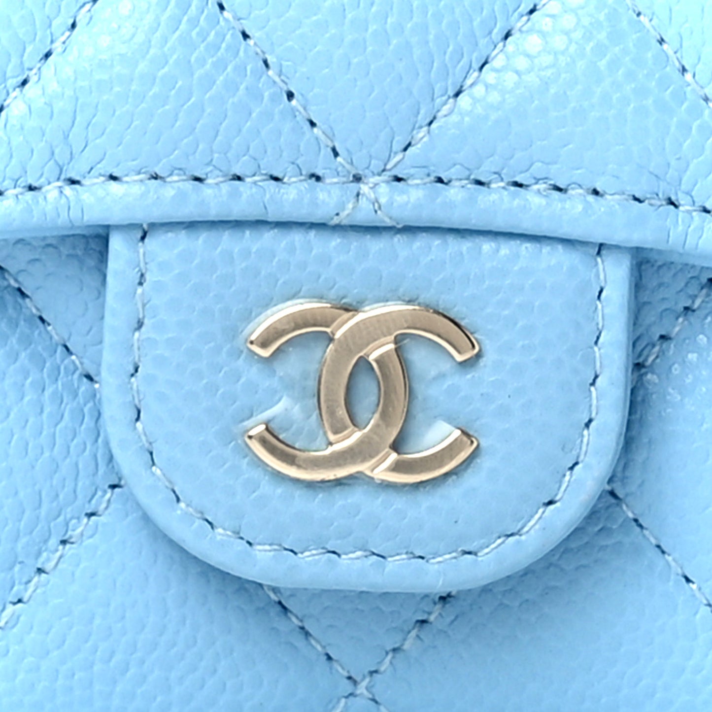 Caviar Quilted Flap Card Holder Wallet Light Blue