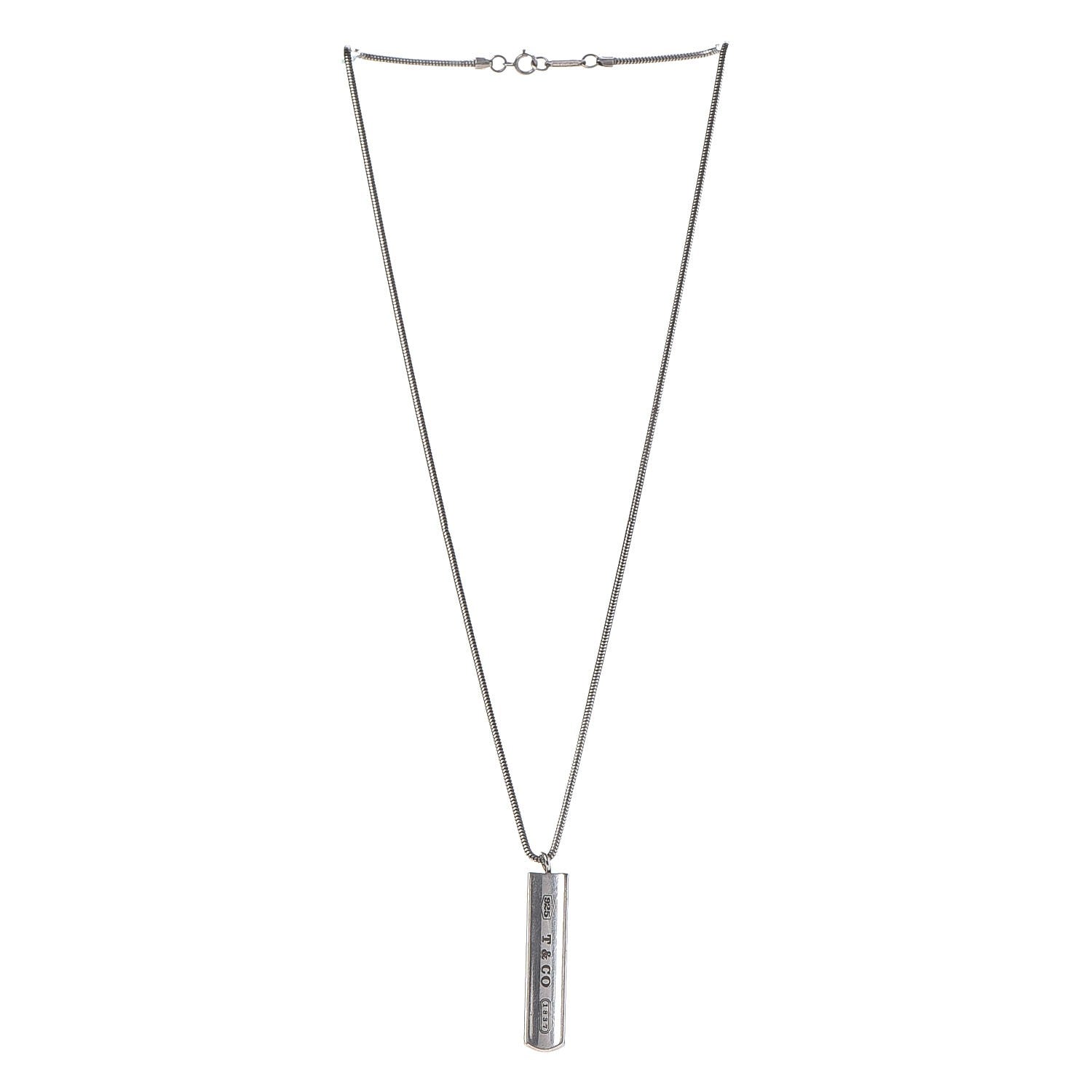 Tiffany Sterling Silver 1837 Bar Pendant Necklace 3 of 7