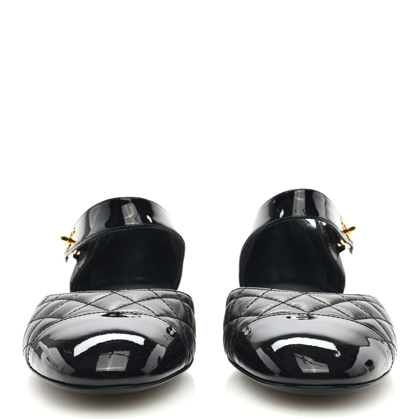 Patent Lambskin Quilted Cap Toe Ballerina Flats 38 Black