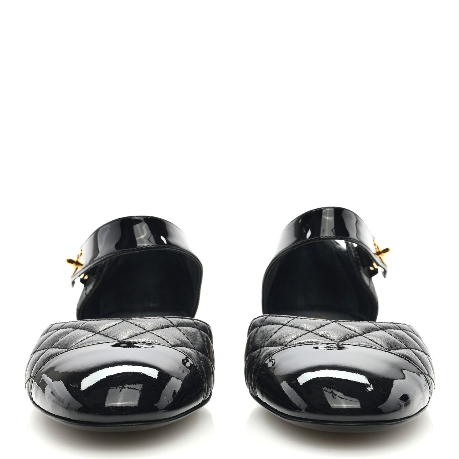 Chanel Patent Lambskin Quilted Cap Toe Ballerina Flats 38 Black 2 of 8