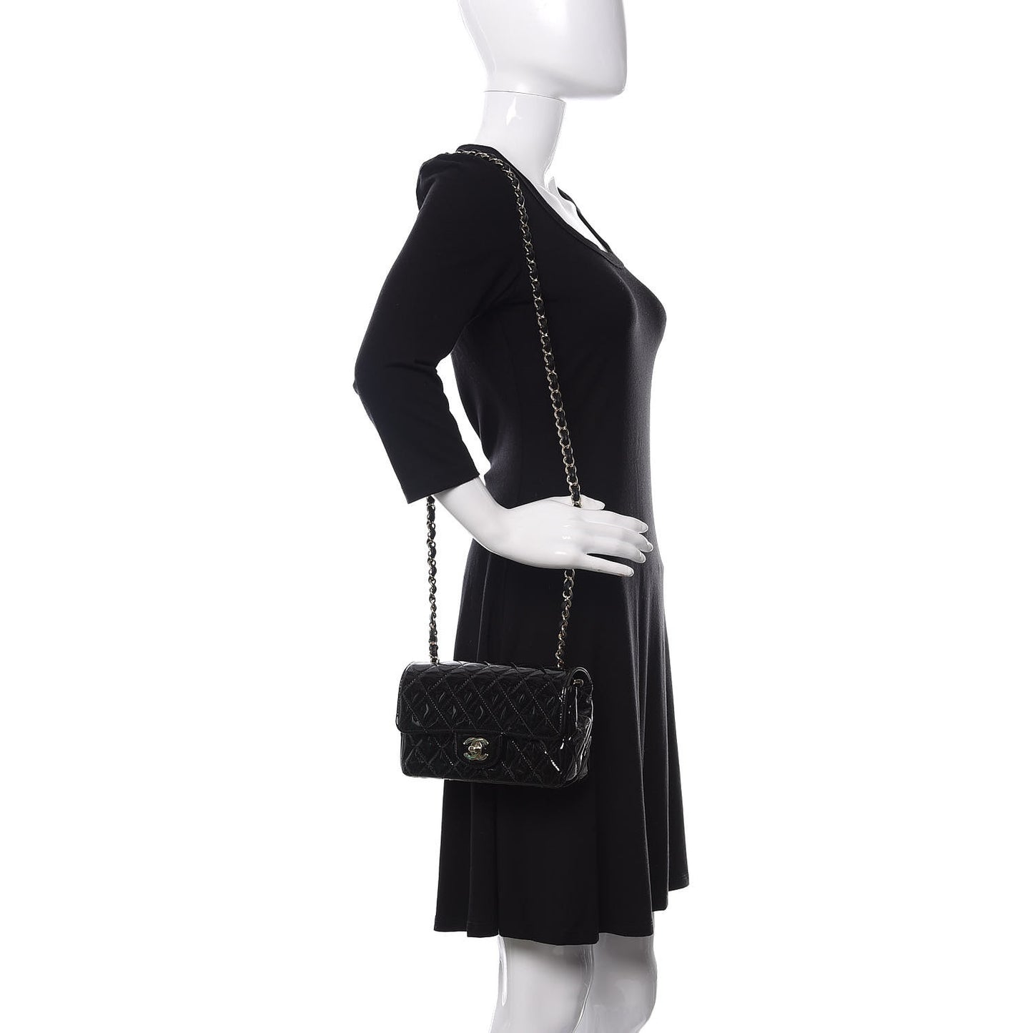 Patent Calfskin Quilted Mini Rectangular Flap Black
