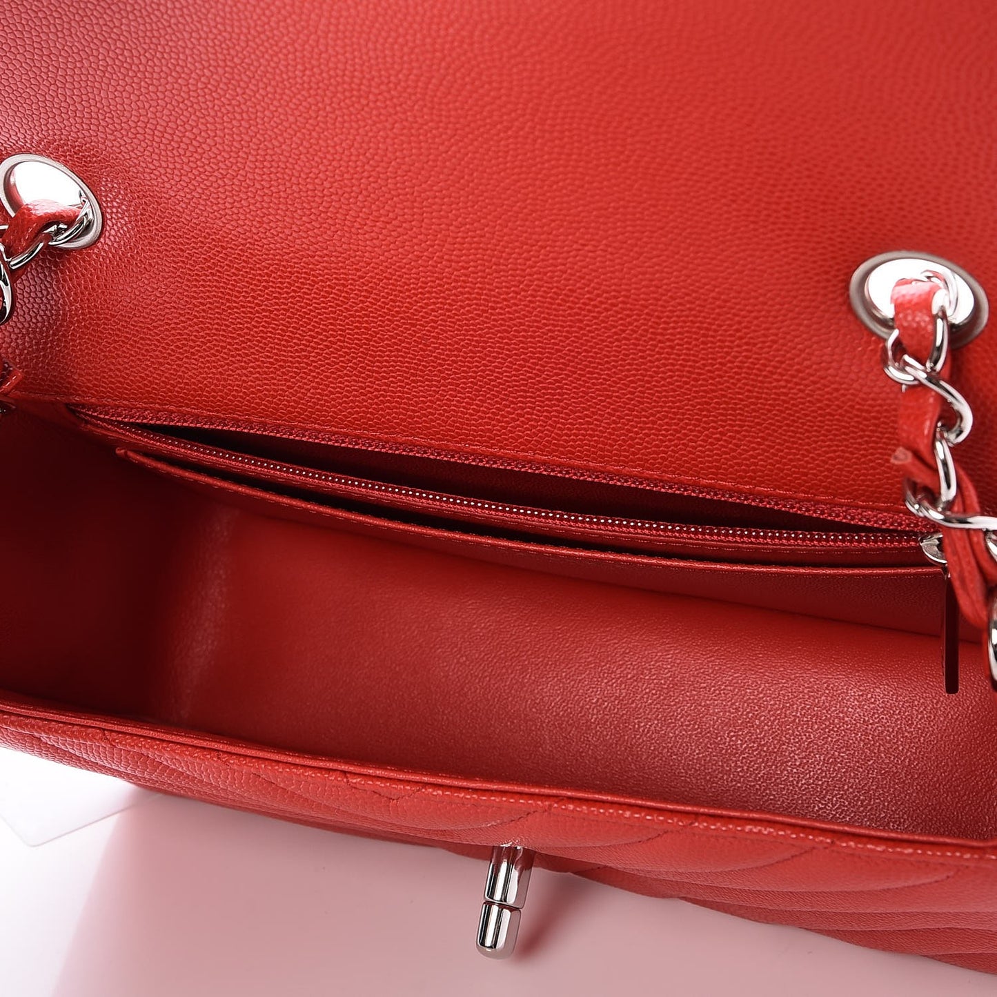 Caviar Chevron Quilted Mini Rectangular Flap Red