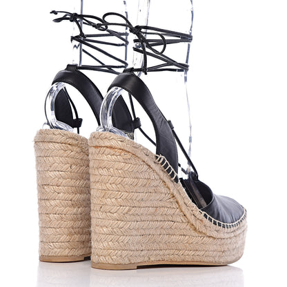 Saint Laurent Calfskin Espadrille Lace-Up Wedges 40.5 Black 4 of 10