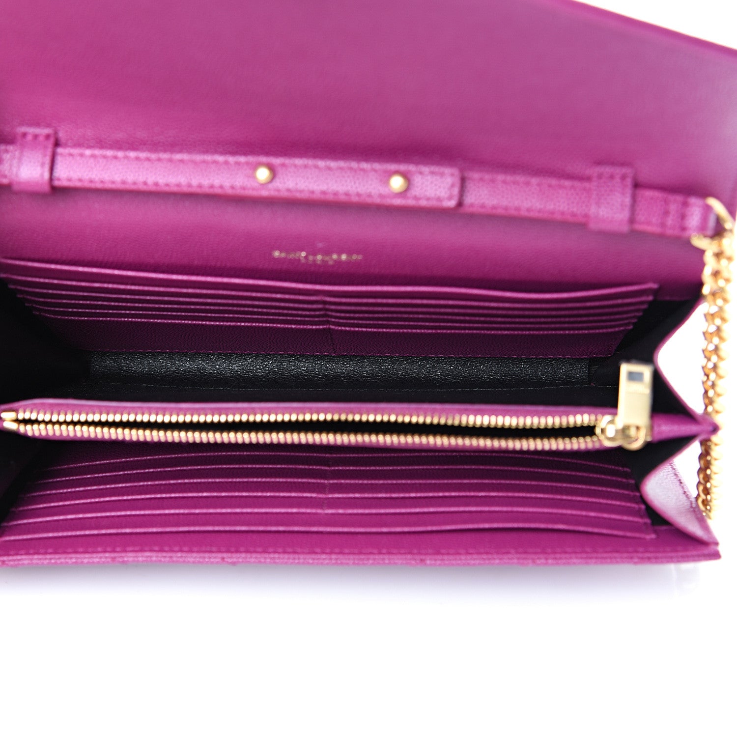 Saint Laurent Grain De Poudre Matelasse Chevron Monogram Chain Wallet Dark Grape 4 of 11