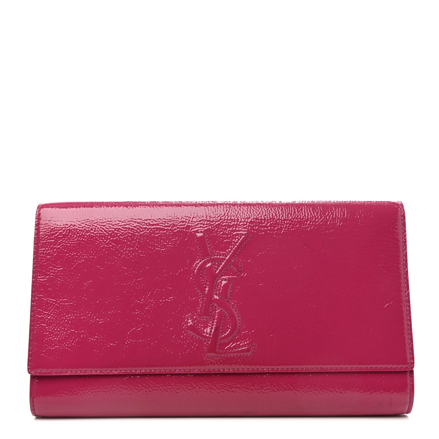 Saint Laurent Textured Patent Monogram Large Belle De Jour Clutch Fuchsia 1 of 4