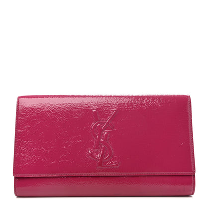 Saint Laurent Textured Patent Monogram Large Belle De Jour Clutch Fuchsia 1 of 4