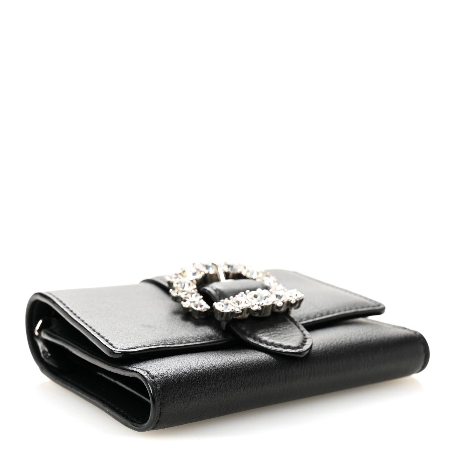 Jimmy Choo Calfskin Crystal Cheri Compact Wallet Black 4 of 7