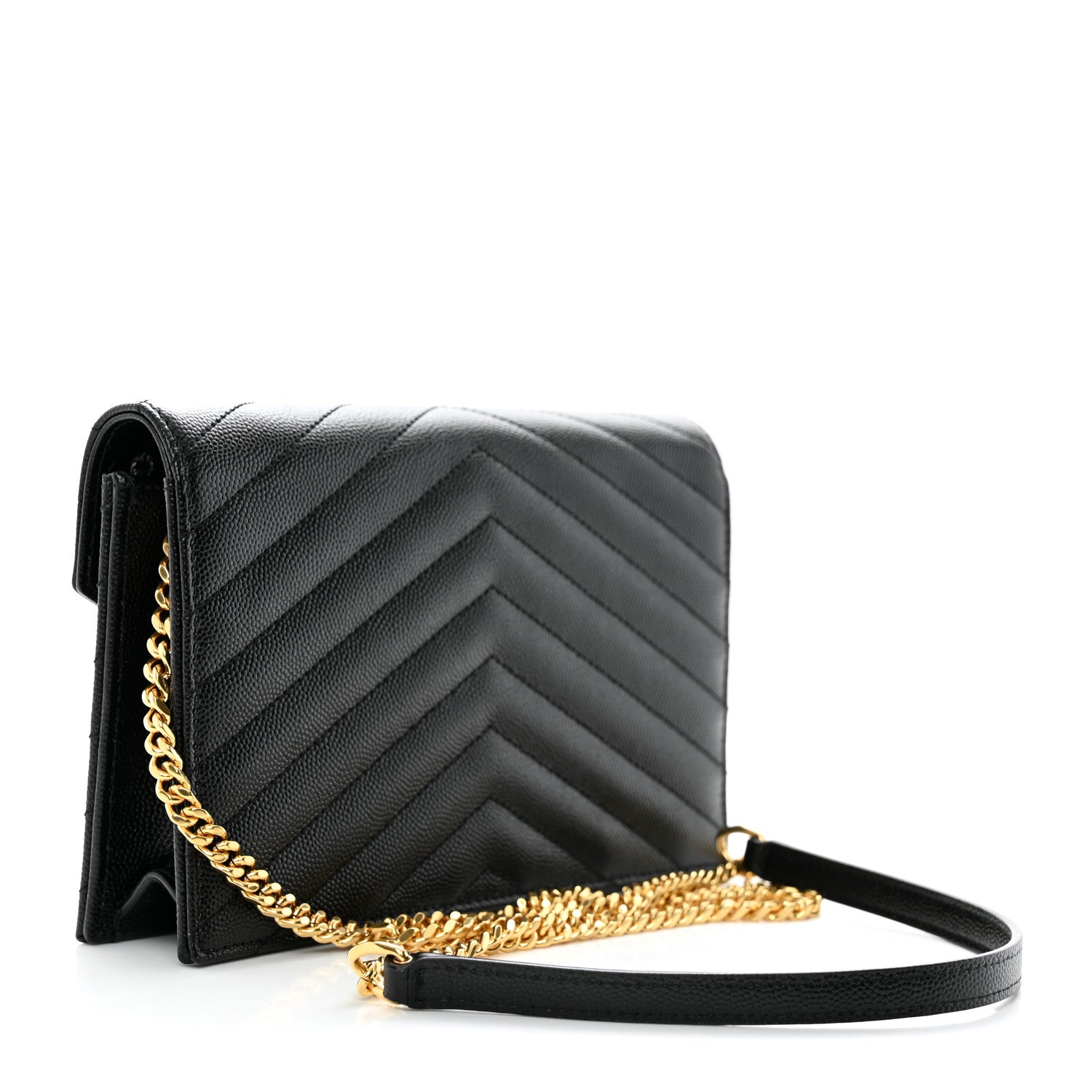 Saint Laurent Grain De Poudre Matelasse Chevron Monogram Envelope Chain Wallet Black 2 of 11