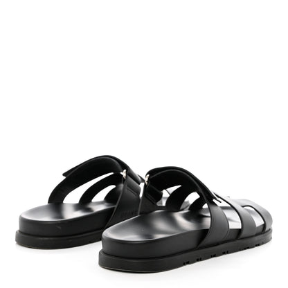 Hermes Calfskin Womens Chypre Sandals 39.5 Black 4 of 12