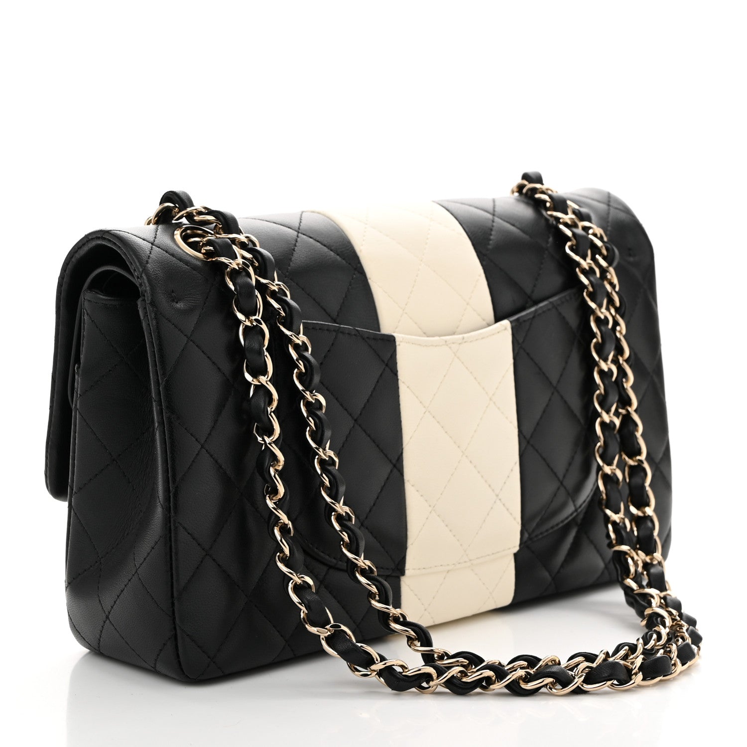 Chanel Lambskin Quilted Medium Double Flap Black White 2 of 10