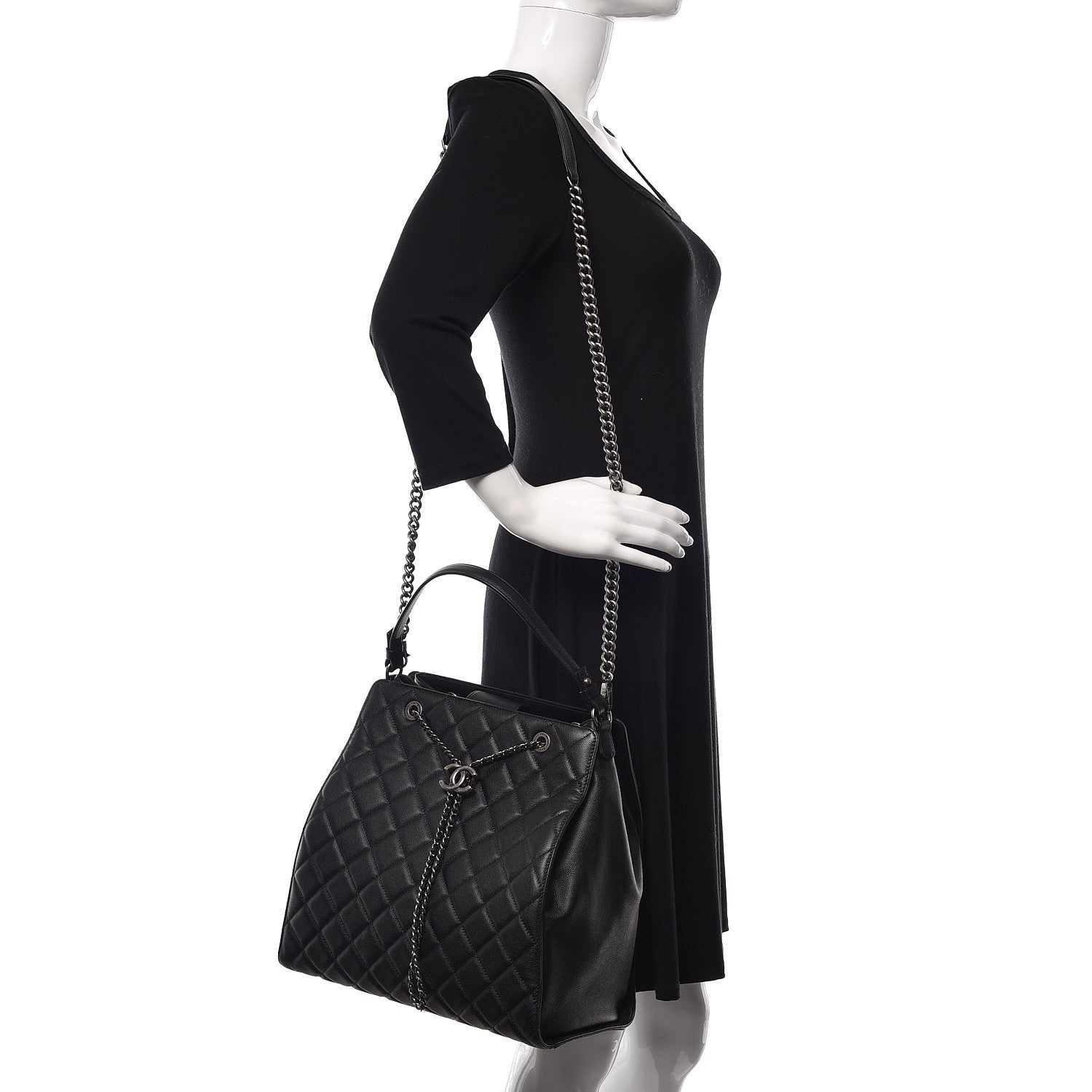 Chanel Caviar Quilted Large CC Bucket Bag Black 2 of 10