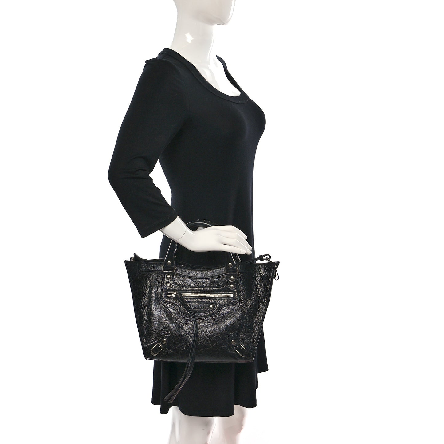 Agneau Arena Neo Classic Silver Hardware Medium Upside Down Tote Black