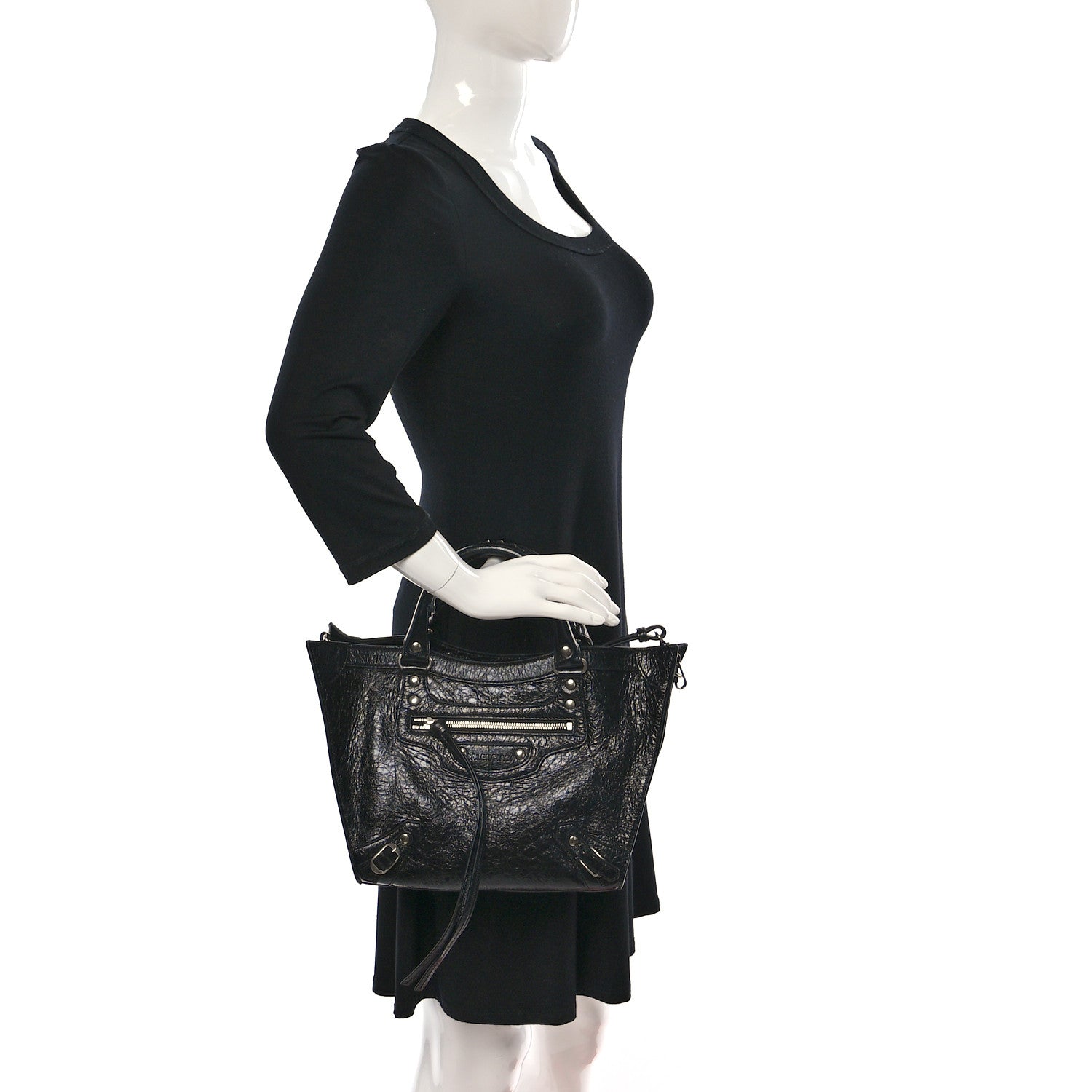 Balenciaga Agneau Arena Neo Classic Silver Hardware Medium Upside Down Tote Black 2 of 8