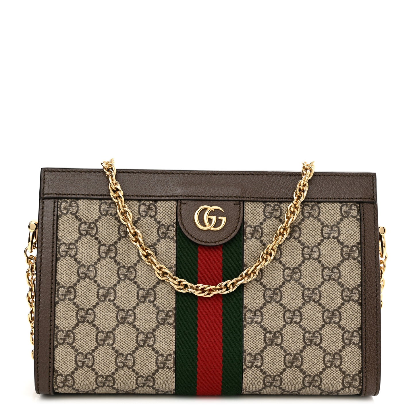 GG Supreme Monogram Web Small Ophidia Chain Shoulder Bag Brown