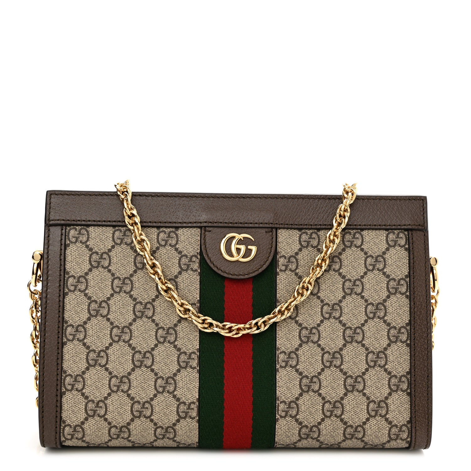 Gucci GG Supreme Monogram Web Small Ophidia Chain Shoulder Bag Brown 1 of 10