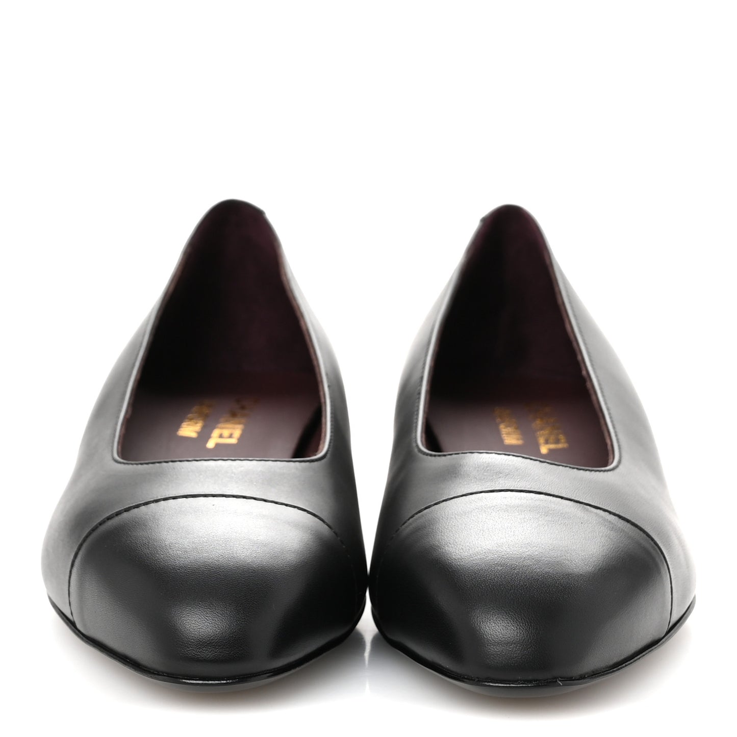 Lambskin Cap Toe CC Uniform Ballerina Flats 37 Black