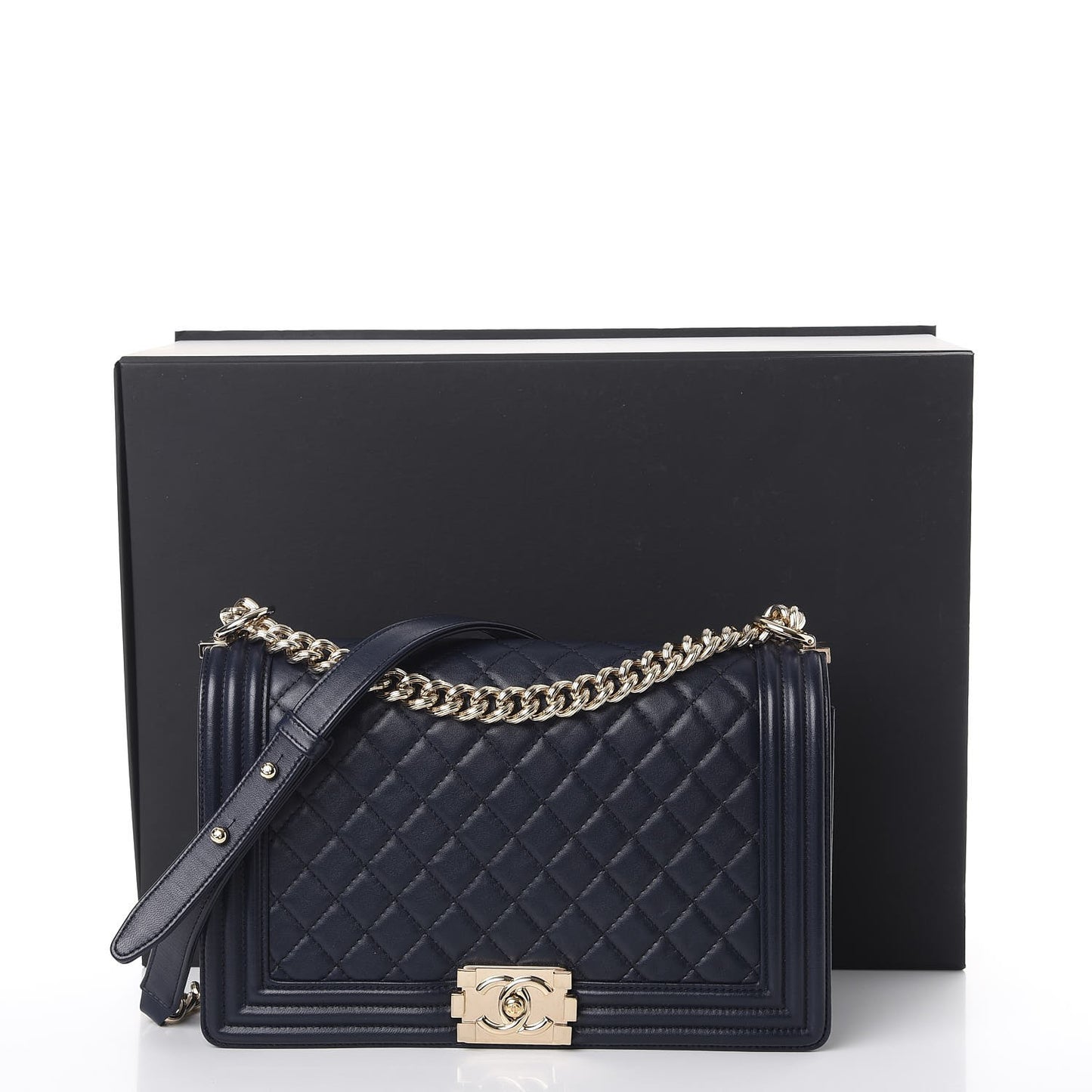 Lambskin Quilted New Medium Boy Flap Dark Navy
