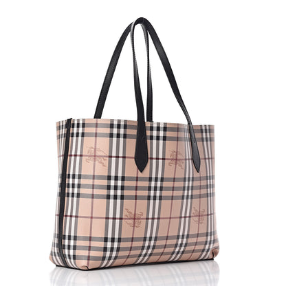 Burberry Grainy Calfskin Haymarket Check Medium Reversible Tote Black 5 of 16