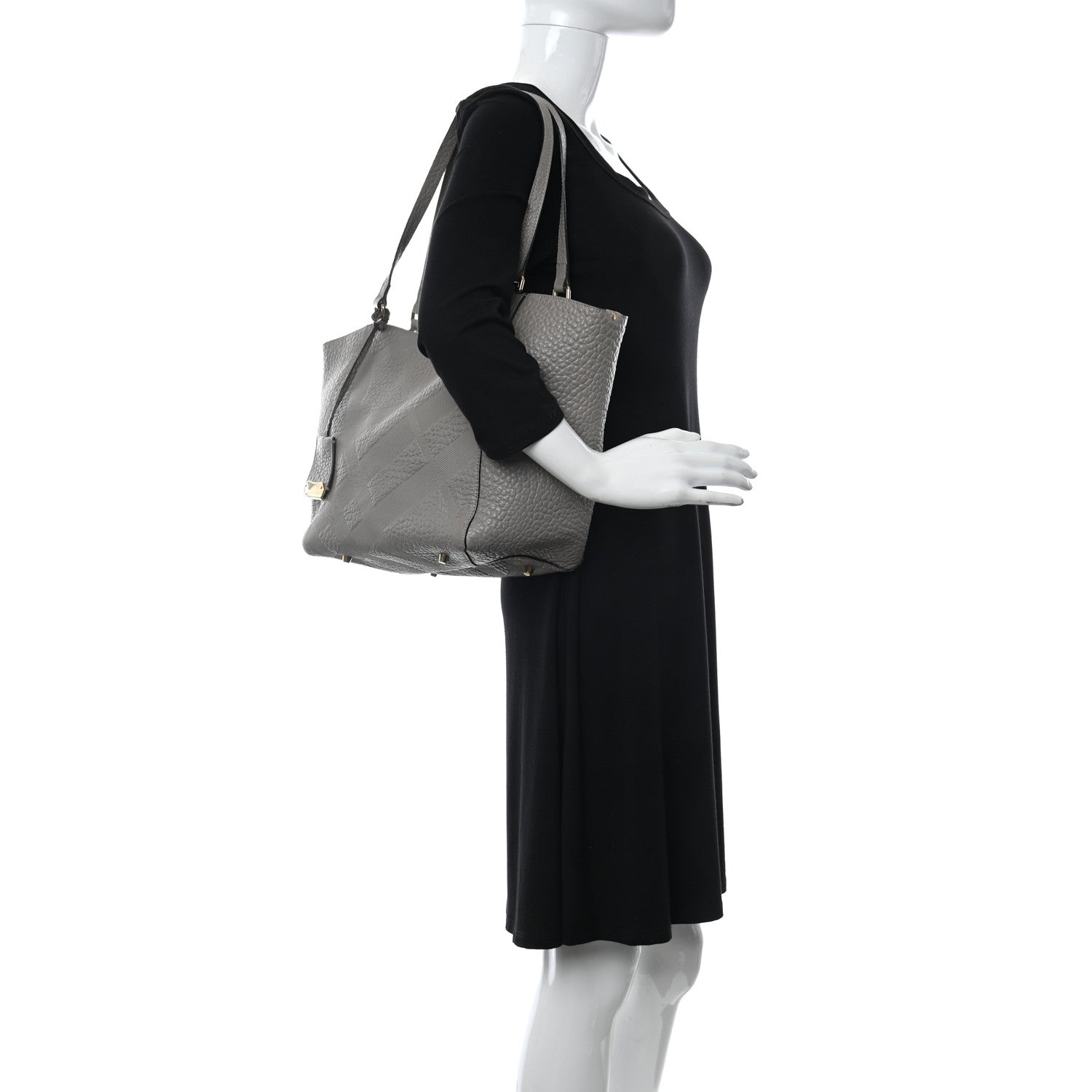 Burberry Signature Grain Calfskin Check Embossed Small Canterbury Tote Stone White 2 of 12