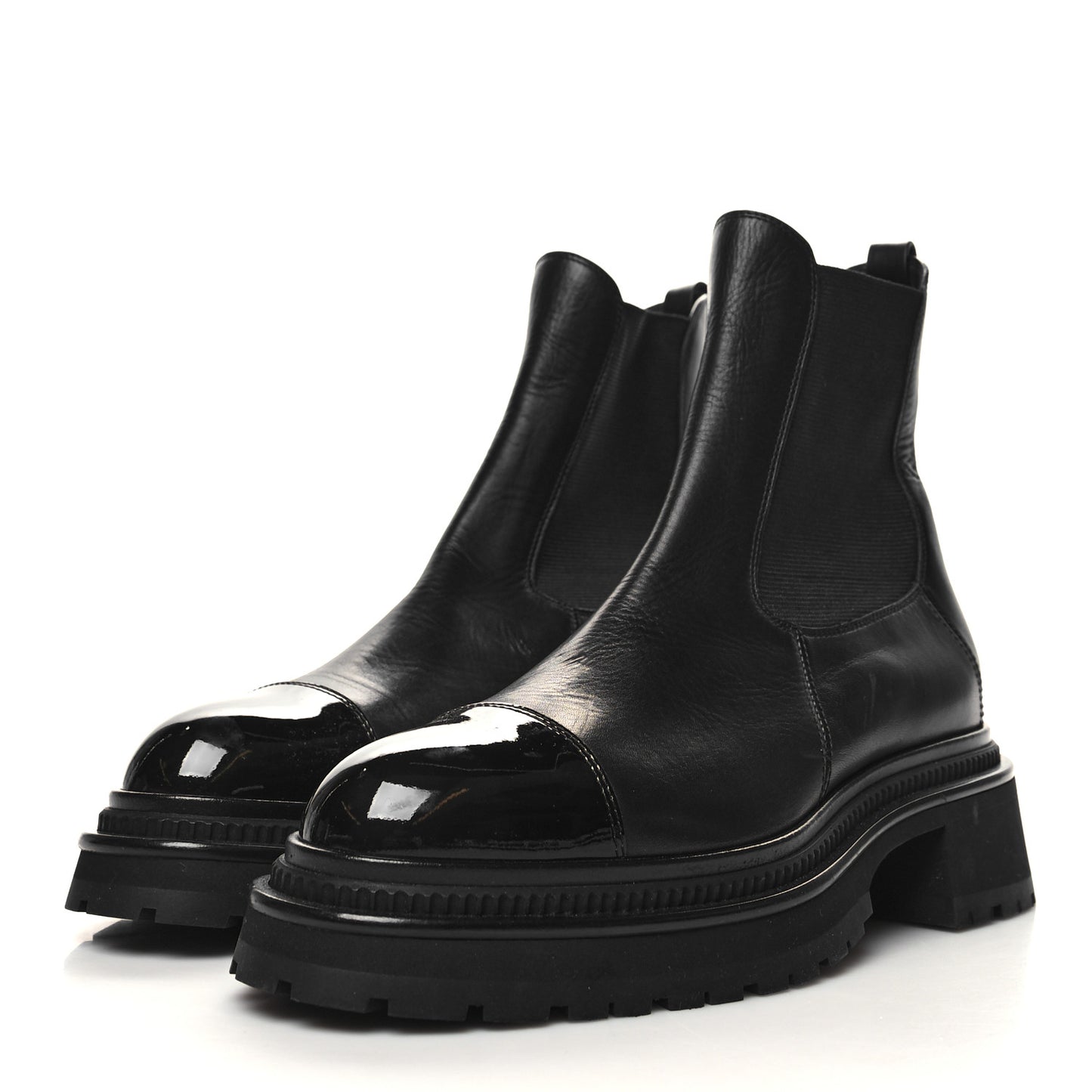 Crumpled Calfskin Patent Cap Toe Short Boots 40 Black