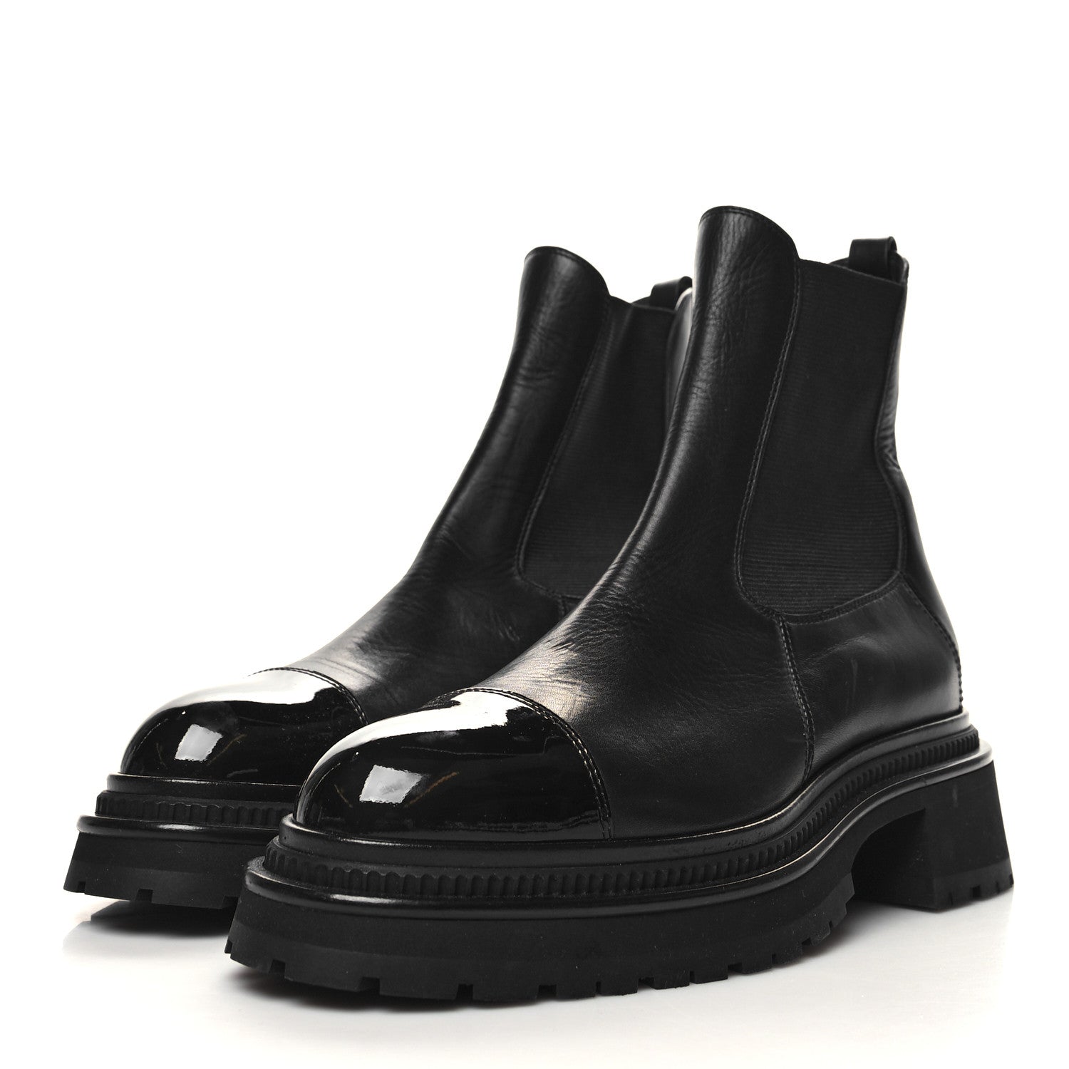 Chanel Crumpled Calfskin Patent Cap Toe Short Boots 40 Black 3 of 8