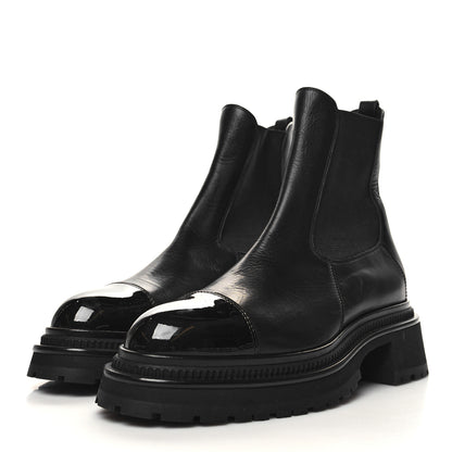 Chanel Crumpled Calfskin Patent Cap Toe Short Boots 40 Black 3 of 8