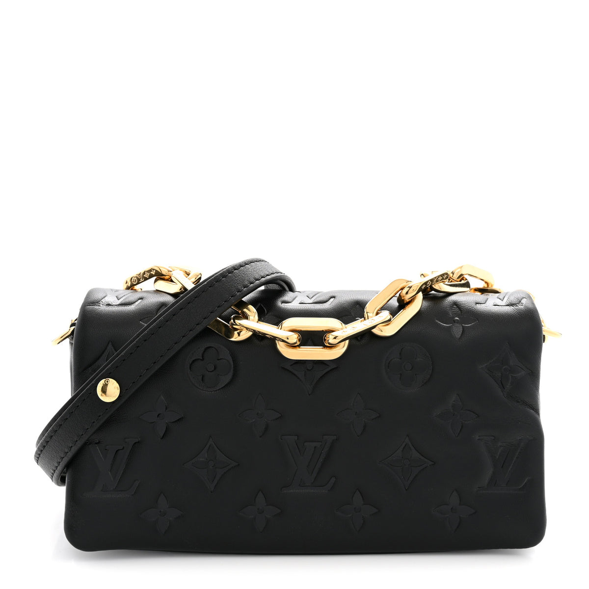 Lambskin Embossed Monogram Pochette Coussin Crossbody Black