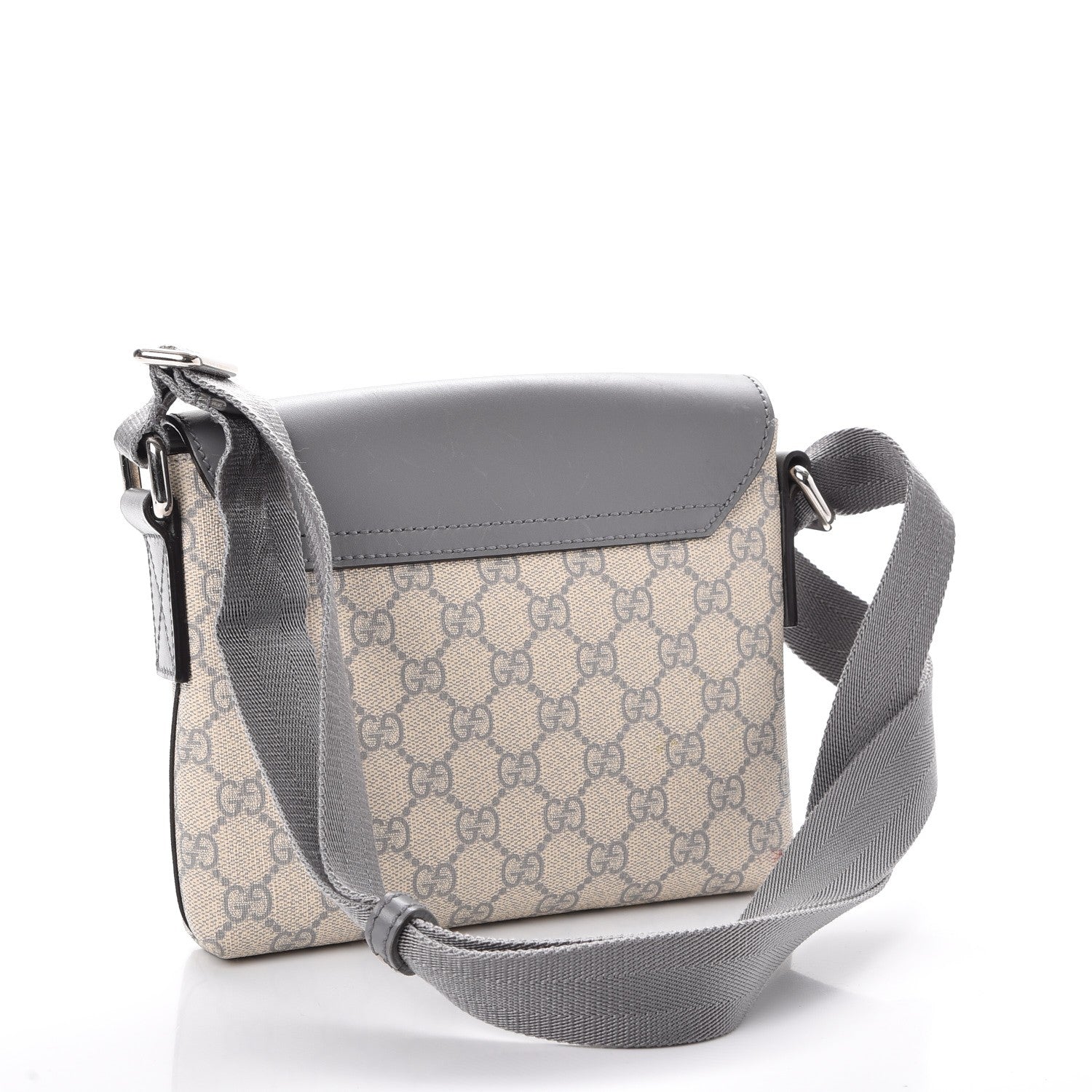 Gucci GG Supreme Monogram Selleria Calfskin Small Satchel Messenger Bag Ecru Grigio 3 of 12