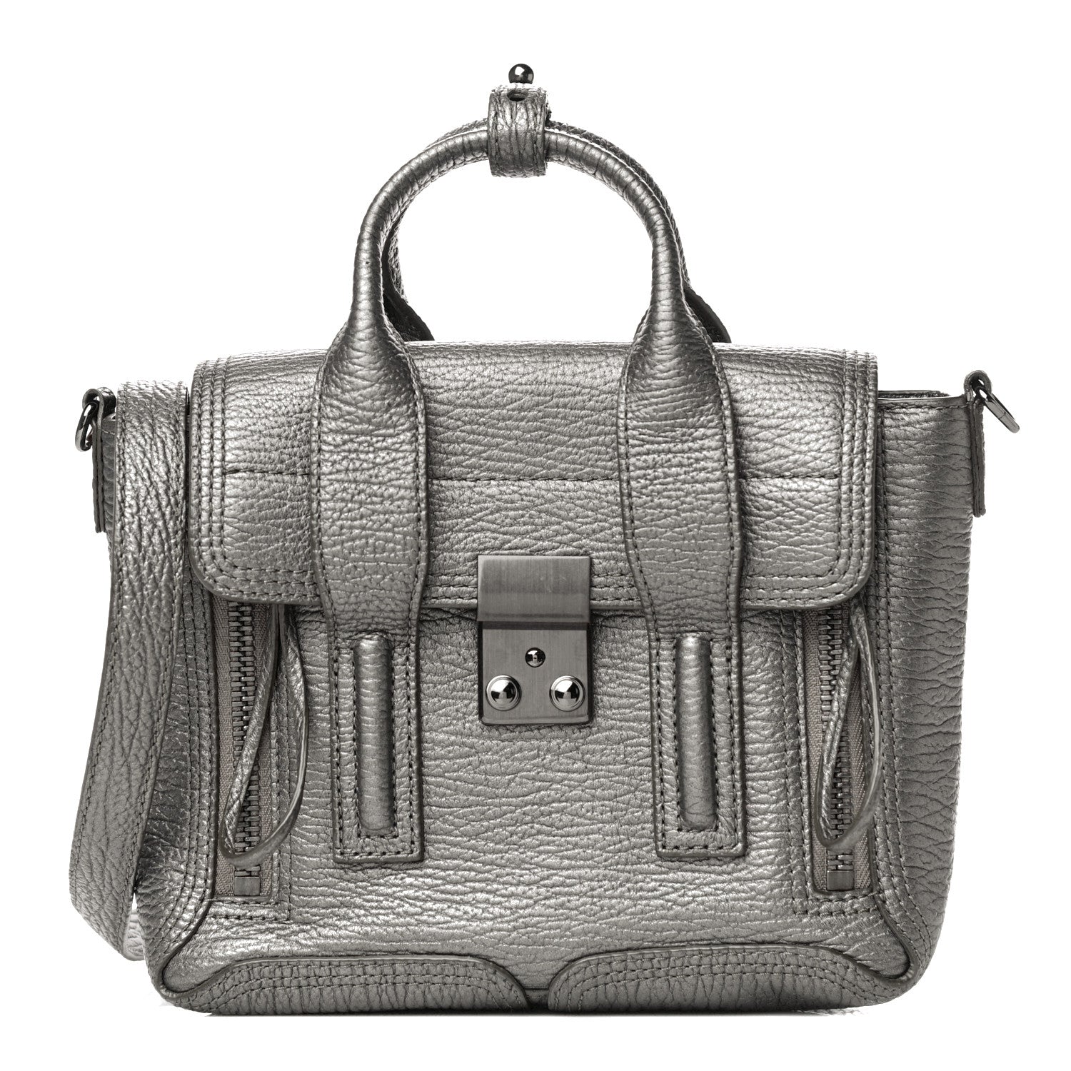 3.1 Phillip Lim Metallic Textured Calfskin Mini Pashli Satchel Silver 1 of 18