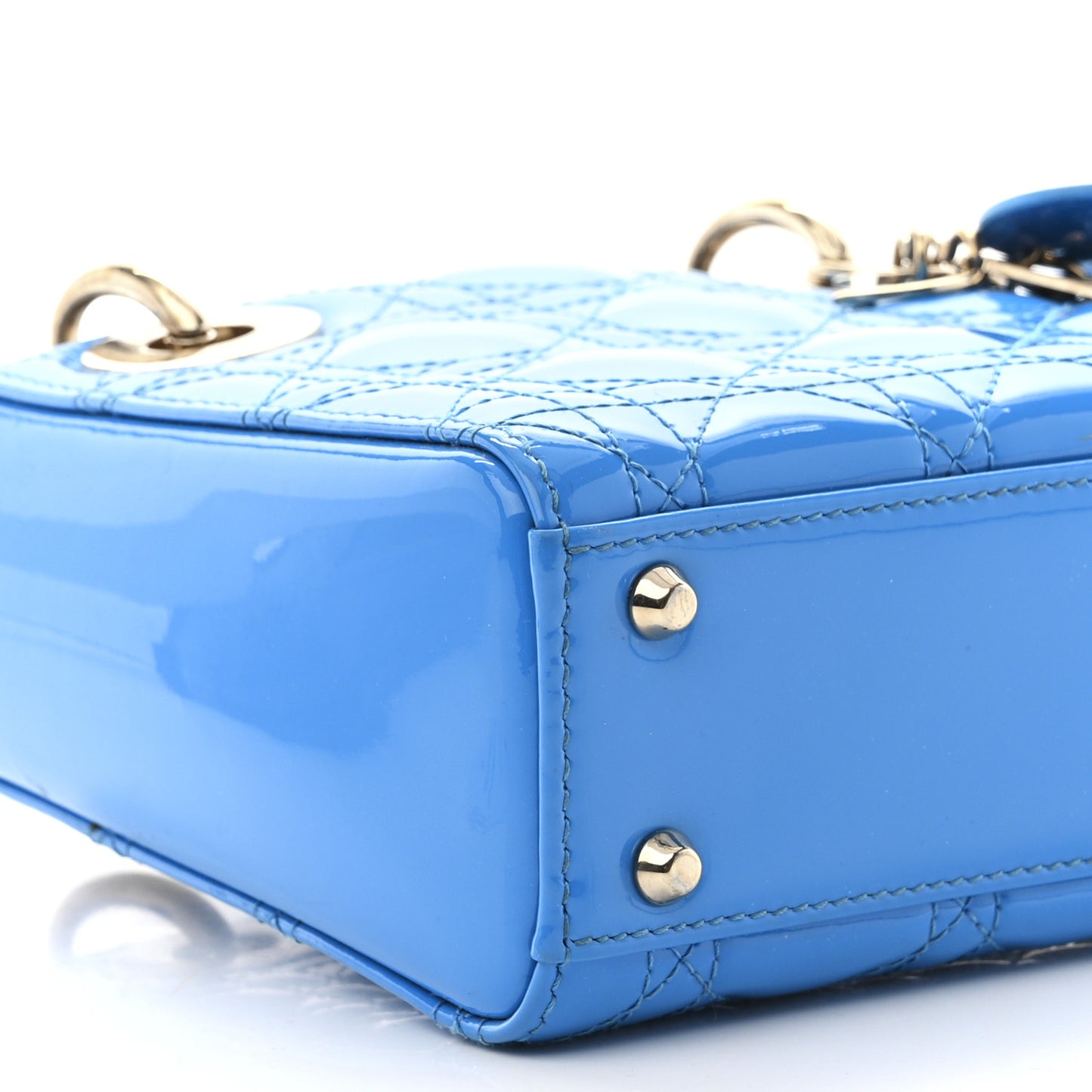 Patent Cannage Mini Lady Dior Blue