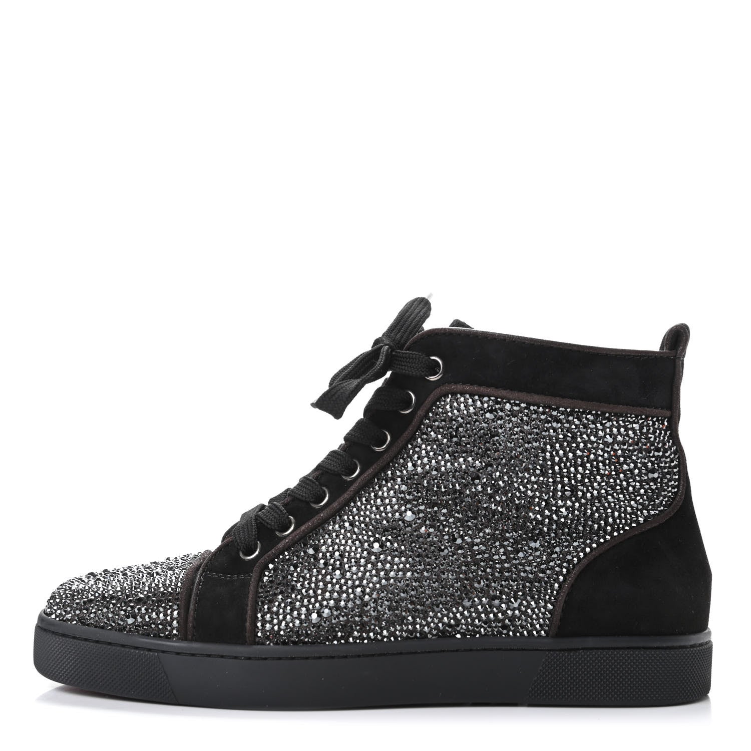 Christian Louboutin Womens Veau Velours Strass Louis Flat Sneakers 38.5 Black Silver 1 of 8