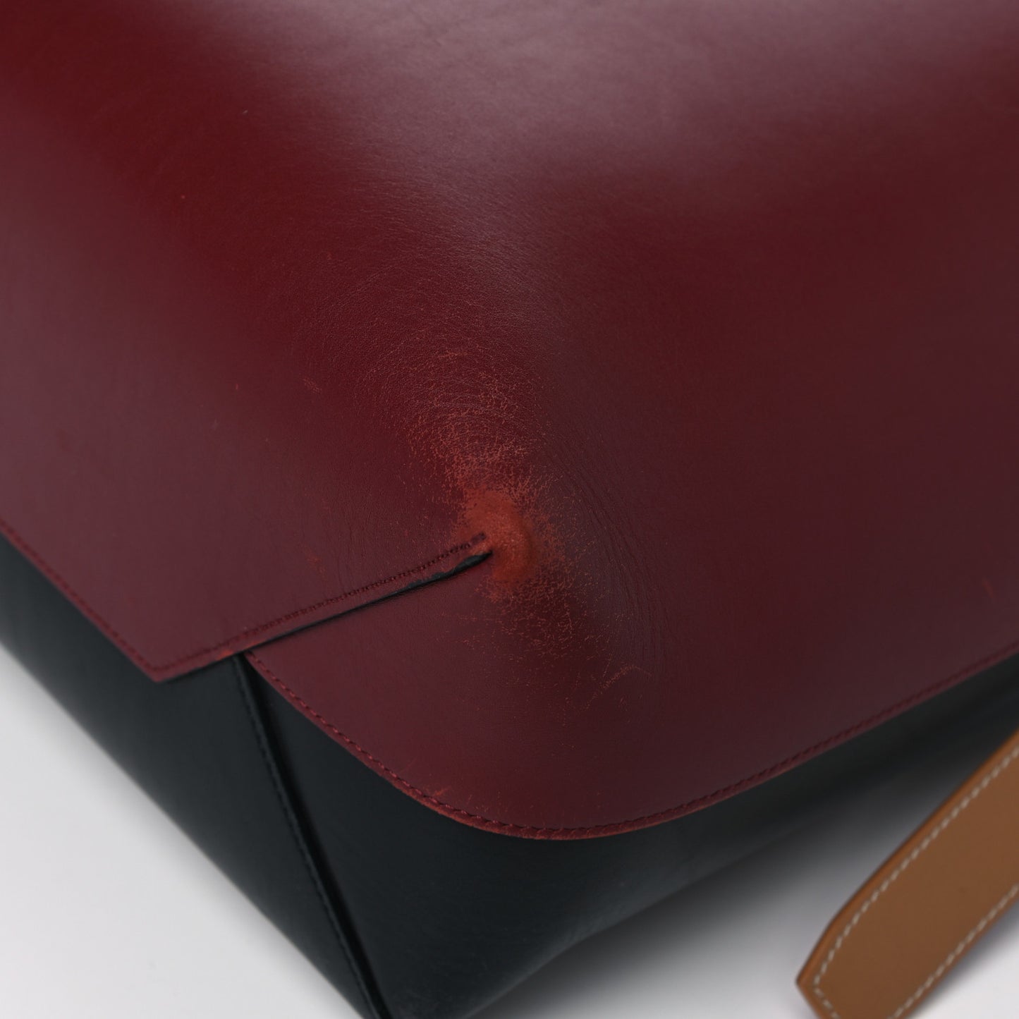 Shiny Smooth Calfskin Small Twisted Cabas Dark Ruby Navy