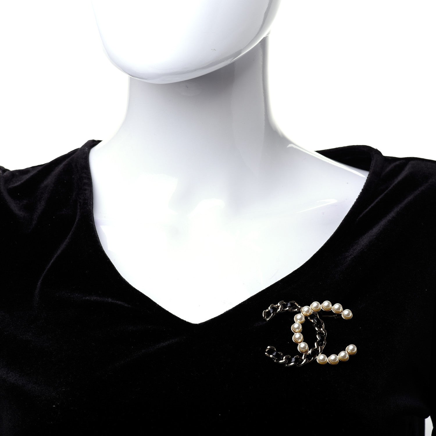 Chanel Lambskin Pearl CC Chain Brooch Black Gold 2 of 4