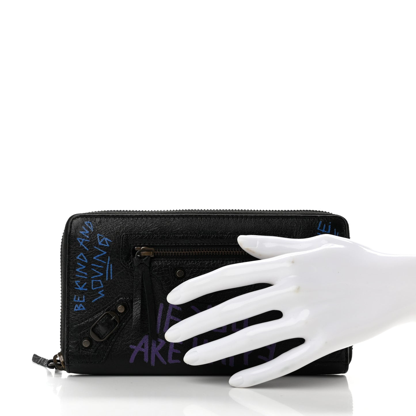 Agneau Arena Graffiti All Over Classic Hardware Continental Zip Around Wallet Black Bleu Violet