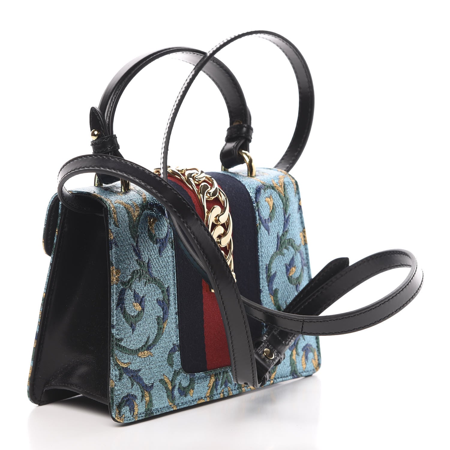 Gucci Iridescent Brocade Mini Sylvie Top Handle Bag Azure 4 of 12