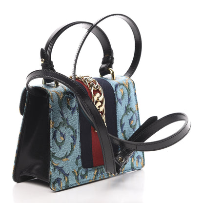 Gucci Iridescent Brocade Mini Sylvie Top Handle Bag Azure 4 of 12