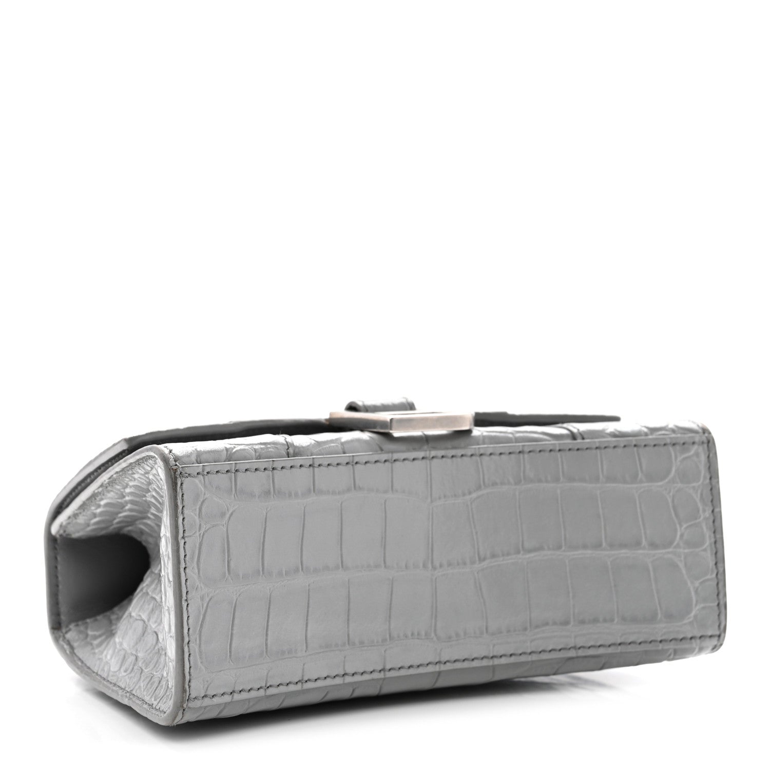 Balenciaga Shiny Calfskin Crocodile Embossed Hourglass Top Handle