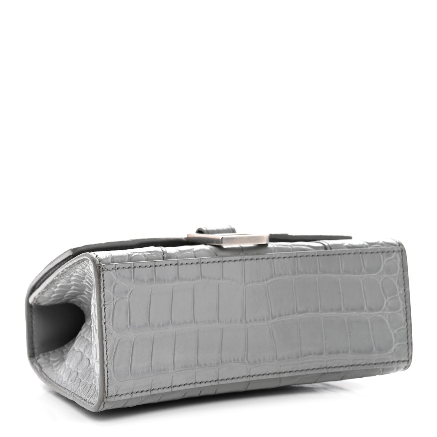 Shiny Calfskin Crocodile Embossed Hourglass Top Handle Bag XS Balenciaga Grey