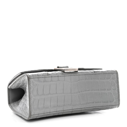 Balenciaga Shiny Calfskin Crocodile Embossed Hourglass Top Handle Bag XS Balenciaga Grey 4 of 13