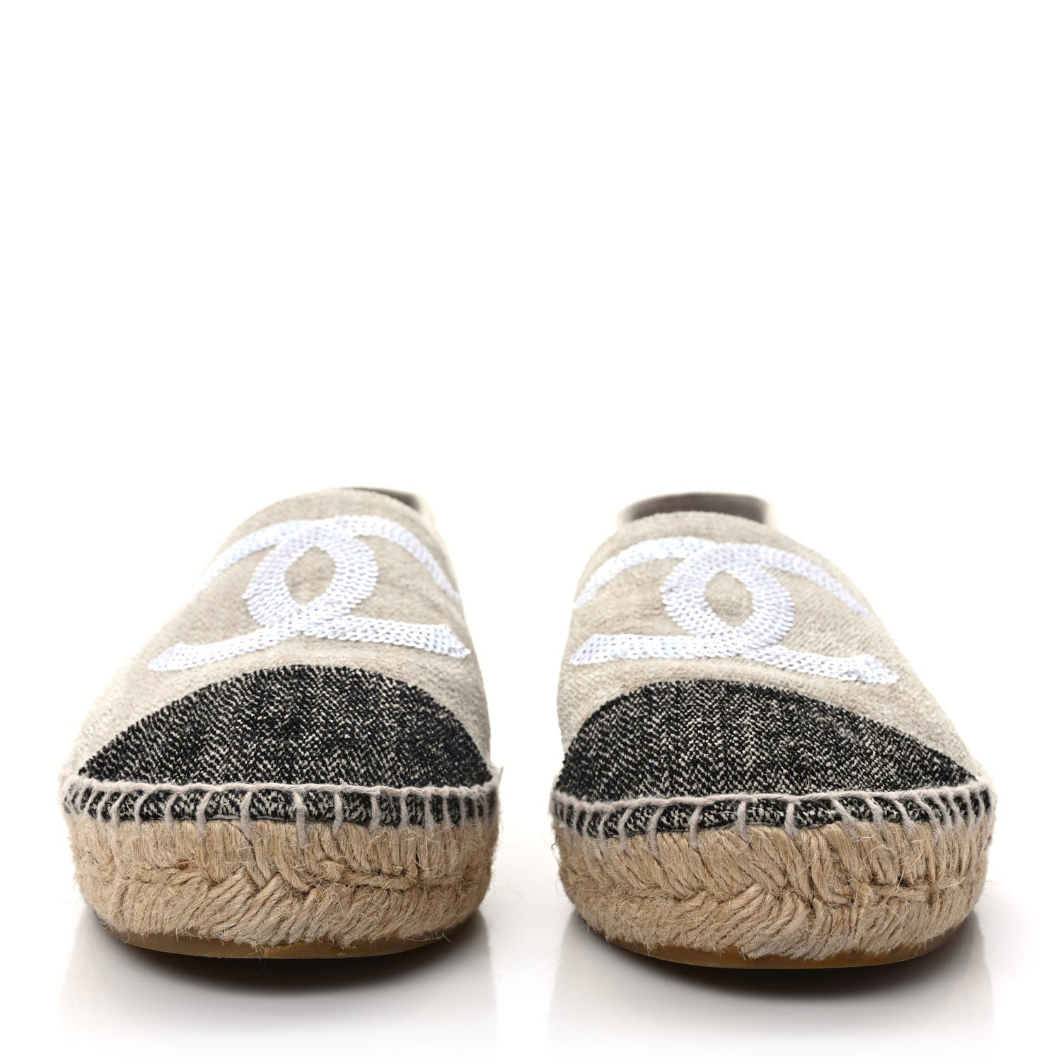 Chanel Toile Sequin CC Espadrilles 39 Beige Black 2 of 8