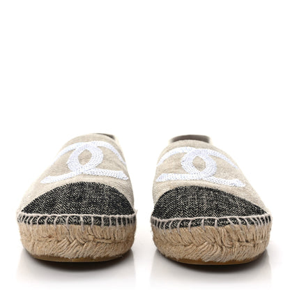 Chanel Toile Sequin CC Espadrilles 39 Beige Black 2 of 8