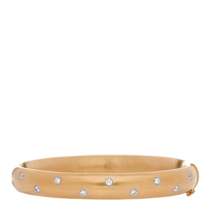 Tiffany 18K Yellow Gold Platinum Diamond 8.5mm Etoile Bangle Bracelet 1 of 3