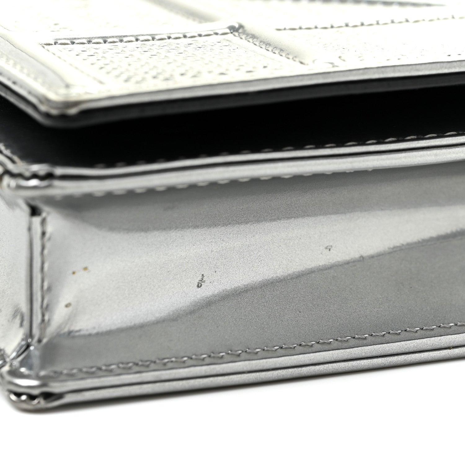 Christian Dior Metallic Patent Micro-Cannage Diorama Wallet on Chain Pouch Silver 7 of 19