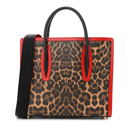 Christian Louboutin Calfskin Leopard Jacquard Spiked Medium Paloma Red Black 1 of 10