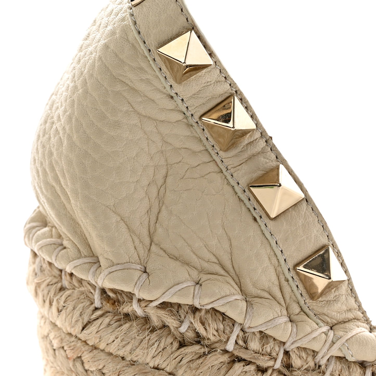 Grained Calfskin Rockstud Ankle Strap Espadrille 15/105mm Sandals 40 Light Ivory Natural